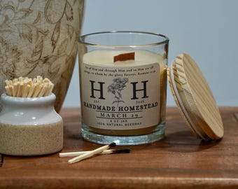 8 oz Clear Glass Beeswax Candle