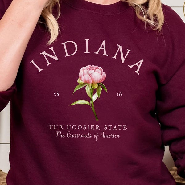 Indiana Sweatshirt, Hoosier State Peony Sweater, Floral Vintage Pullover, Indiana Souvenir Gift, Midwest Sweater, Crossroads of America Gift