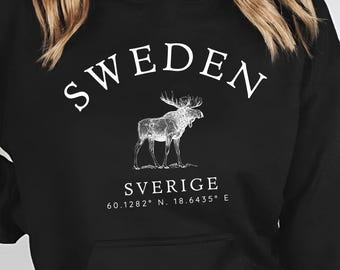 Sweden Moose Hoodie, Nordic Elk Pullover, Sverige Nature Gift, Scandinavian Wildlife Hoodie for Outdoor Lovers, Sverige Hoodie