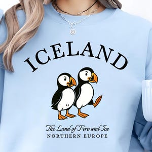 Iceland Sweatshirt, Puffin Sweater, Land of Fire and Ice Pullover, Nordic Bird Crewneck, Iceland Gift, Unisex Travel Puffin Top