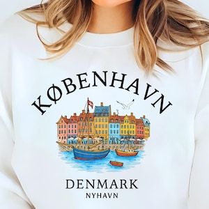 Copenhagen Sweatshirt, KØBENHAVN Denmark Pullover, Nyhavn Harbor Crewneck, Danish Travel Gift, Scandinavia Unisex Cozy Sweater