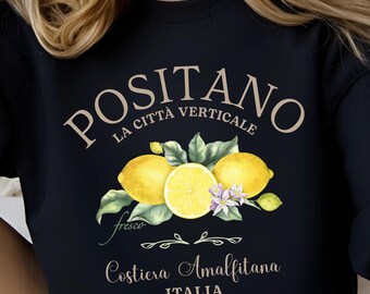 Positano Italy Crewneck Sweatshirt, Amalfi Coast Lemon Graphic Tee, Vintage Italian Travel Sweatshirt, La Costiera Amalfitana Gift, fresco