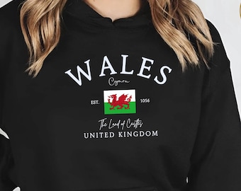 Wales Hoodie, Cymru Pullover, Land of Castles Top, Welsh Royal Sweater, Wales UK Travel Souvenir, United Kingdom Sweatshirt, Celtic Heritage