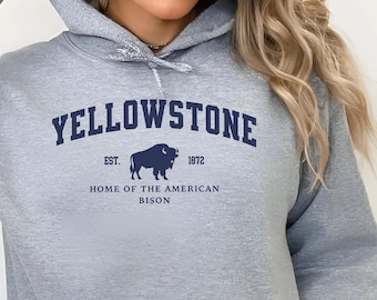 Yellowstone National Park Hoodie, Bison Vintage Pullover Hoodie, National Park Hooded Sweater, Yellowstone Hoodie, Wyoming, Idaho, Hiking