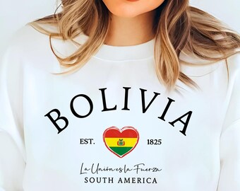Moletom da Bolívia, suéter Heritage da América do Sul, top La Union Es La Fuerza, presente de lembrança de viagem boliviana
