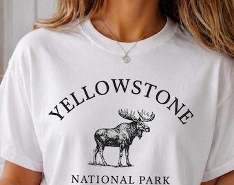 Yellowstone National Park T-Shirt, Moose Hiking Shirt, Wyoming, Montana, Idaho, Mountains Wildlife Souvenir, Yellowstone Tee, Camping Shirt