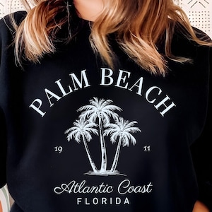 Palm Beach Florida Sweatshirt, Atlantic Coast Sweater, Retro Palm Trees Pullover, Vintage Coastal Unisex Crewneck, Florida Top, Palm Beach