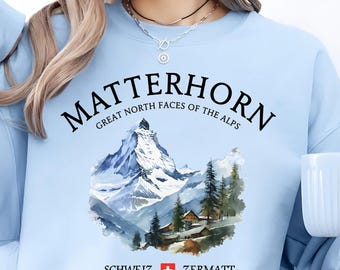 Matterhorn-Zermatt-Sweatshirt, Top der Großen Nordwände der Alpen, Souvenir für Bergreisende in der Schweiz, Pullover mit Matterhorn-Motiv
