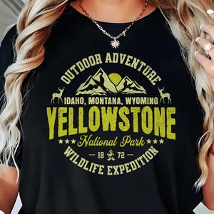Yellowstone Adventure T-Shirt, Wildlife Expedition National Park Tee, Vintage Hiking Nature Shirt, Mountain Elk Scenic Top, Wyoming Shirt