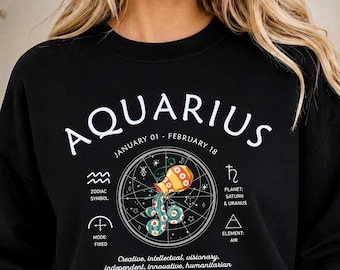 Aquarius Zodiac Sweatshirt, Astrological Sweater, Horoscope Crewneck, Celestial Star Sign Pullover, Birthday Gift For Her
