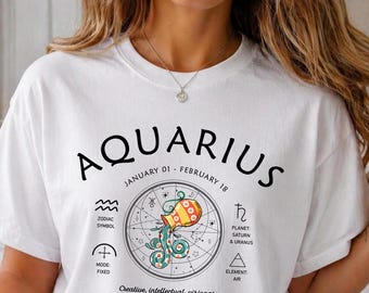 Camiseta astrológica de Acuario, camiseta del zodíaco, ropa del horóscopo, regalo de cumpleaños astrológico, camiseta celestial, regalo para ella.