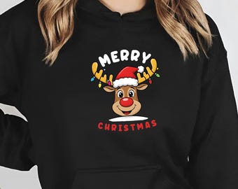 Sudadera con capucha de reno navideño, regalo divertido de Navidad, camiseta navideña a juego para toda la familia, jersey familiar de reno navideño, unisex