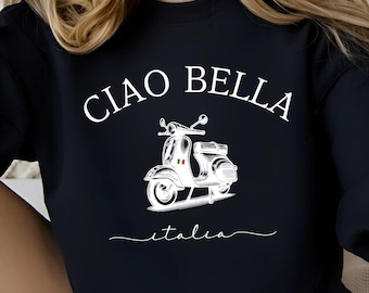 Felpa vintage con scooter Ciao Bella, felpa con cultura italiana, Italia Ciao Bella, maglietta con scooter italiano, felpa Italia, unisex, Italia