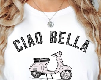 Maglietta Ciao Bella, maglietta souvenir italiana, maglietta scooter retrò vintage, maglietta stile retrò europeo, regalo estetico italiano, carina moda da viaggio