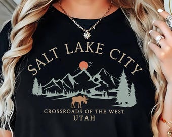 Salt Lake City T-Shirt, Crossroads of the West Tee, Utah Shirt, Vintage Moose Mountain Tee, Hiking Shirt, Salt Lake City Tee, Unisex