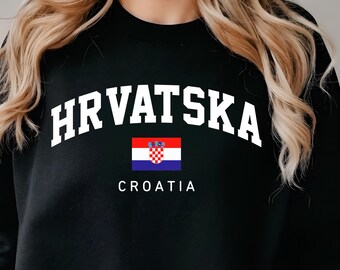 Felpa con la scritta Hrvatska, pullover con la bandiera della Croazia, maglia con il simbolo del patrimonio europeo, scudo a scacchi croato, regalo di viaggio nei Balcani, maglione unisex Hrvatska