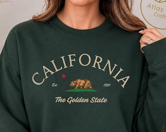 Sudadera Golden State de California, jersey de cuello redondo con la bandera de California, regalo de viaje unisex, suéter de recuerdo de California, ropa para excursionistas
