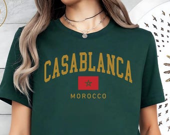 Casablanca Marokko T-shirt, Marokkaanse vlag shirt, Casablanca stad T-shirt, Marokko reisshirt, Marokkaans souvenir cadeau, Marokko unisex shirt