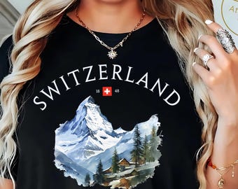 Schweiz Matterhorn Alpen-T-Shirt, Schweiz Berglandschaft-Shirt, Souvenir-Geschenk für Skiurlauber, Schweiz T-Shirt, Matterhorn-Shirt, Unisex