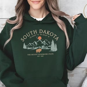 South Dakota Hoodie, Mount Rushmore State Pullover, Bison Wildlife Sweater, Vintage Mountain Top, SD Travel Souvenir, Unisex