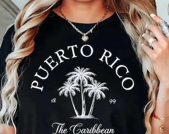 Puerto Rico-t-shirt, karibisk palmt-t-shirt, skjorta med ömotiv från Stora Antillerna, resesouvenir från San Juan, tropisk strandtopp, Puerto Rico-tröja