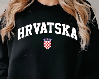 Hrvatska Sweatshirt, Croatia Coat Sweater, Balkans Travel Top, European Heritage Pullover, Croatian Checkered Shield, Hrvatska Unisex Top