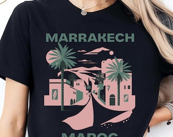 Marrakech Morocco Vintage Travel Art Palm Desert T-Shirt, Marrakech Morocco T-Shirt, Vintage Desert City Travel, Moroccan Architecture Shirt