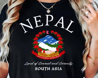 Camiseta Nepal com o brasão do sul da Ásia, camiseta com o Monte Everest, camiseta com a herança do Himalaia, camiseta turística de Katmandu, camiseta com lembrança de viagem ao Nepal