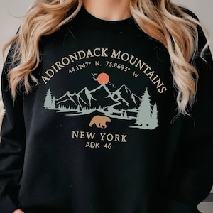 Adirondack Mountains Sweatshirt, ADK 46er Crewneck, Upstate New York Hiking Gift, Adirondacks Wilderness Pullover, Nature Lover Unisex Tee