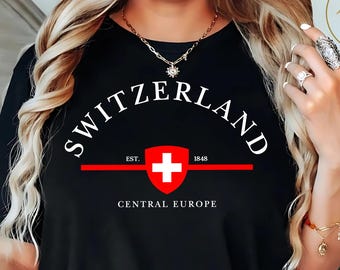 Switzerland Flag T-Shirt, Central Europe Travel Souvenir Gift, Swiss Cross Crest Tee, Zurich TShirt, Swiss Flag Shirt, Schweiz Unisex Tee