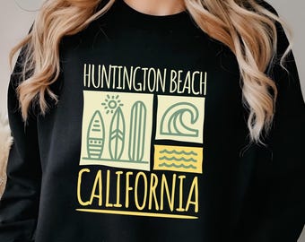 Felpa Huntington Beach, maglione California Surf, maglia Wild Waves City USA, maglione retrò Beach Sunset, regalo da viaggio Orange County CA