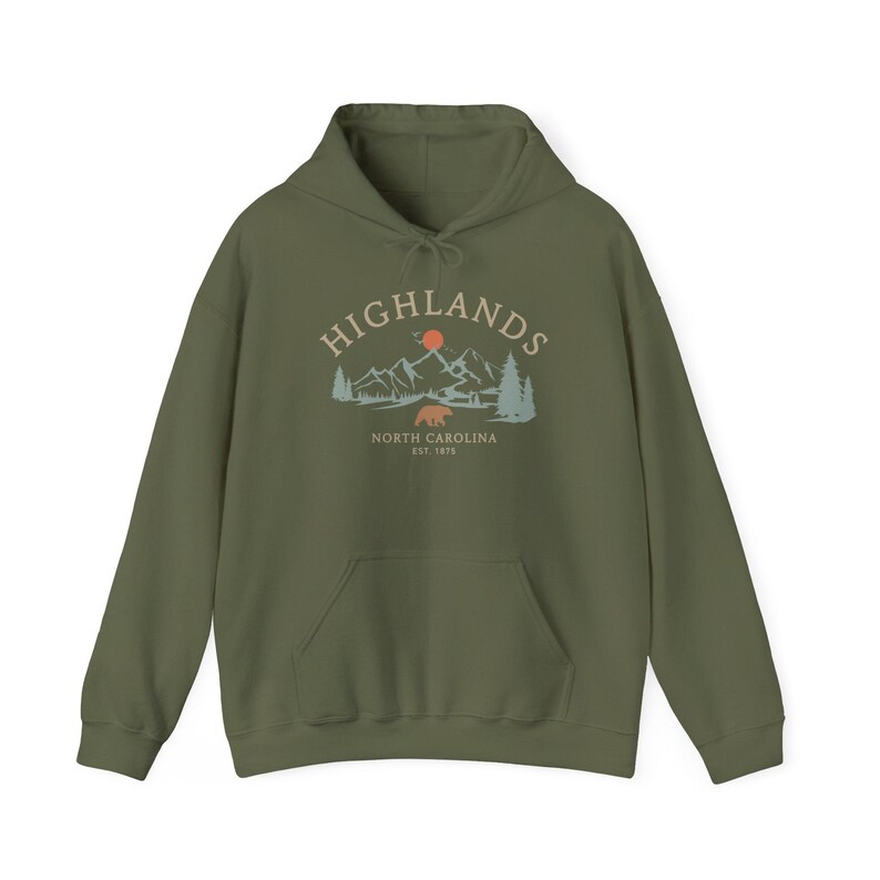 Highlands Hoodie, North Carolina Bear Pullover, Mountain Hiking Sweater, Vintage Nature Top, Blue Ridge Apparel, Outdoors Gift, Unisex image 12