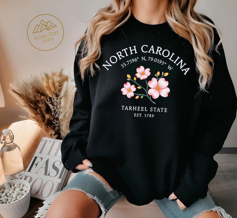 North Carolina, Dogwood Sweater, Tarheel State, Coordinates Crew, North Carolina Gift, NC Souvenir, State Pride, Floral Sweater, Winter Apparel, Unisex Jumper, Flower Gift, Carolina Trip, Massachusetts, North Carolina Sweatshirt, Dogwood Flower Top, Tarheel State Gift, North Carolina Sweater, NC Travel Top, Tarheel State Pullover, Unisex