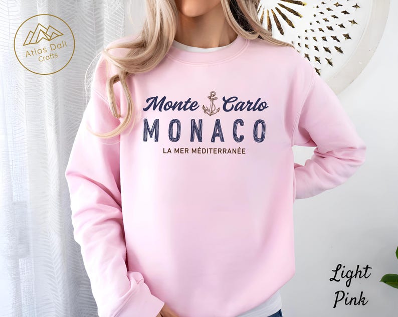 Vintage Monte Carlo Unisex Sweatshirt, Monaco Crewneck, La Mer Méditerranée Sweater, French Riviera Top, Côte d'azur Luxury Travel Souvenir