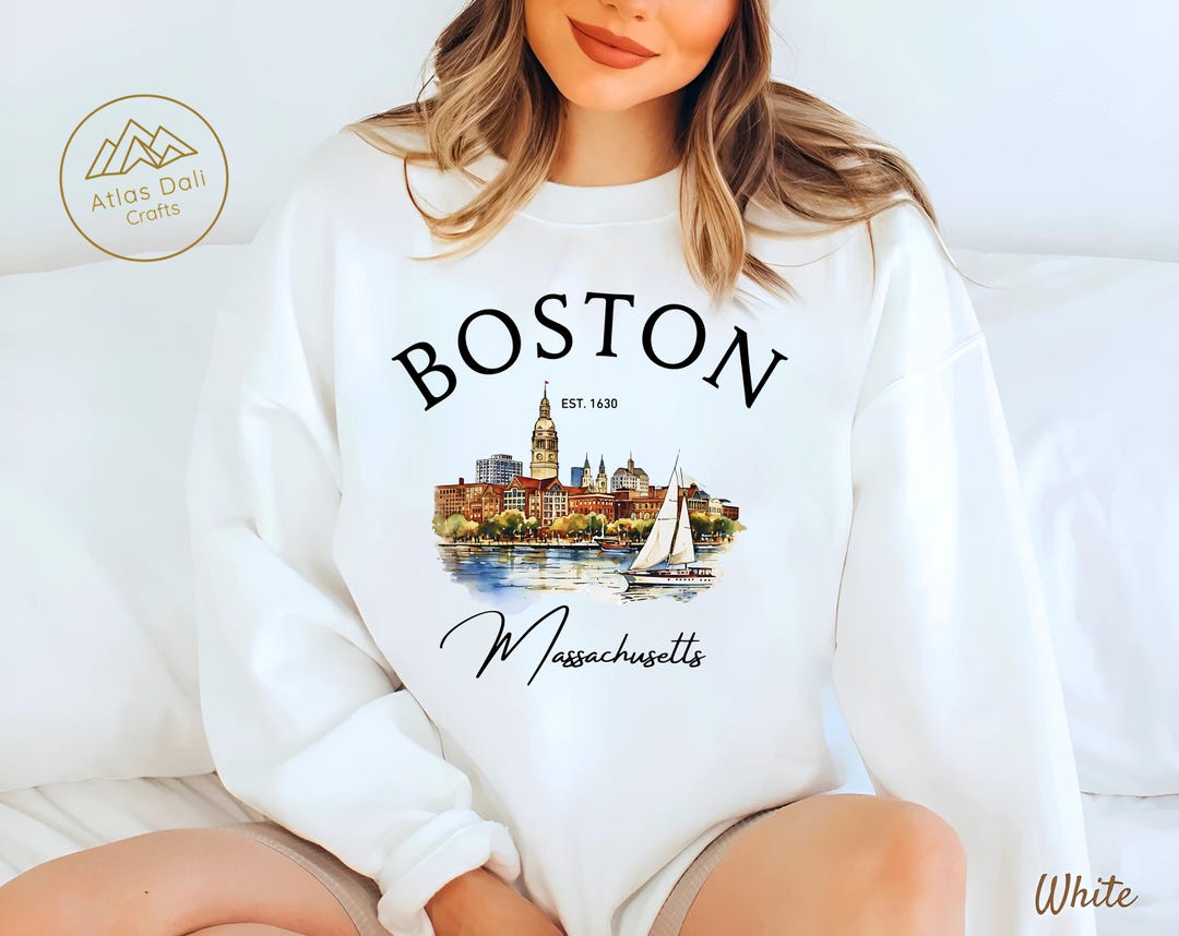 Boston Sweatshirt, Massachusetts Skyline Pullover, Historic New England ...