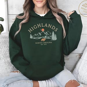 Highlands Hoodie, North Carolina Bear Pullover, Mountain Hiking Sweater, Vintage Nature Top, Blue Ridge Apparel, Outdoors Gift, Unisex image 4
