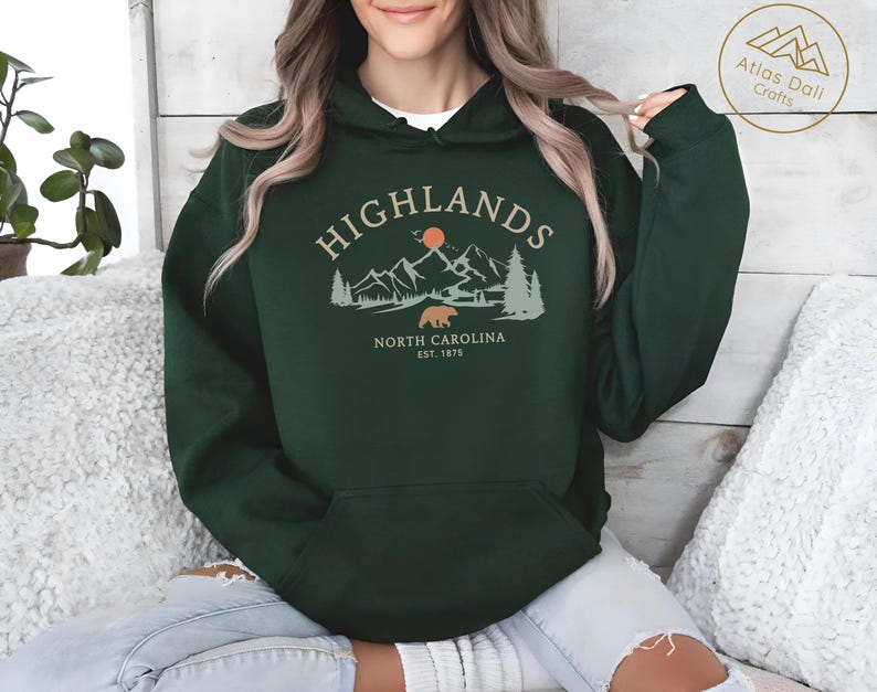 Highlands Hoodie, North Carolina Bear Pullover, Mountain Hiking Sweater, Vintage Nature Top, Blue Ridge Apparel, Outdoors Gift, Unisex image 4