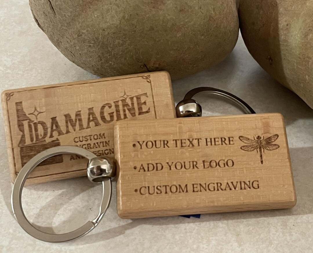 Custom Engraved Wood Keychain – Personalized Text or Logo – One or Two ...