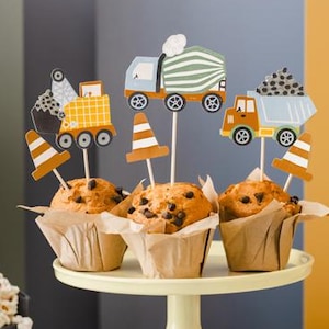 Bouw cupcake toppers set, voertuig taartprikkers, bouwer thema feestdecoraties, bouw graver verjaardagstaart feestthema