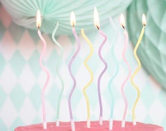 Curly Pastel Birthday Candles, Tall Spiral Candles, Set of 8, Extra long birthday candles, Fun Cake Candles, Kids Party Cake Decor, Rainbow