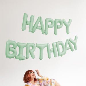 Pastel mintgroen Happy Birthday folieballonbanner, 340 x 35 cm, zelfsluitend, luchtvulling feestachtergrond, verjaardagsdecoratie, decor fotorekwisieten