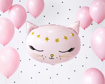 Adorable Pink & Gold Cat Foil Balloon 48x36cm, Kitty Party Theme Decoration, Pink Foil Balloons, Cute Kitty Balloon, Pink Party Decor Girls