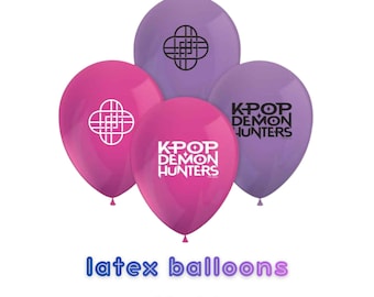 Confezione da 8 palloncini per feste K-Pop / Palloncini di compleanno rosa e viola, decorazioni per feste a tema pop star / Palloncini in lattice con licenza ufficiale K-Pop Demon Hunters