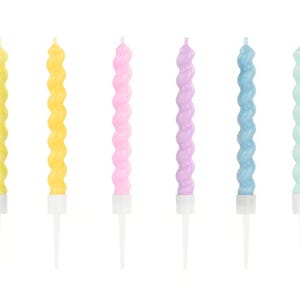 Lockiga födelsedagsljus, pastellfärgade festljus, 8,5 cm, set med 6, roliga tårtljus med hållare, spiralljus, barndekorationer