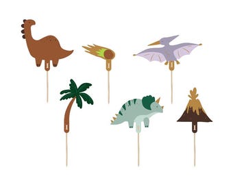 Dinosaur Cake Toppers Set, Kids Prehistoric Party Decorations, Dino Birthday Table Décor