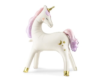 Large Unicorn Balloon, stands on its own when filled with air, no helium! Gorgeous Unicorn in Pink, Purple & Gold, Unicorn Party Themed Foil