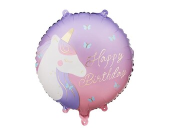 Unicorn Happy Birthday Balloon | Unicorn Birthday Foil Balloon | Girls Party Decoration | Pink Purple Birthday Balloon | Helium Balloon