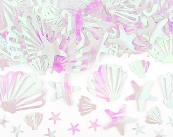 Iridescent Narwhal Confetti, Seashell & Starfish Table Confetti, Mermaid Party Decor, Under the Sea Birthday Sprinkle, Mermaid Tableware