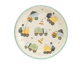 Construction Vehicle Paper Plates - Pack of 6 - Digger Party Plates, Construction Party Themed Decor, Construction Tableware, Little Builder