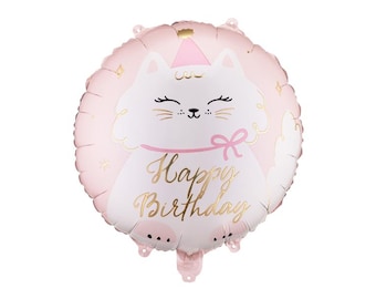Cat Happy Birthday Balloon | Kitty Foil Balloon | Cat Party Decoration | Girls Birthday Balloon | Cute Cat Party Decor
